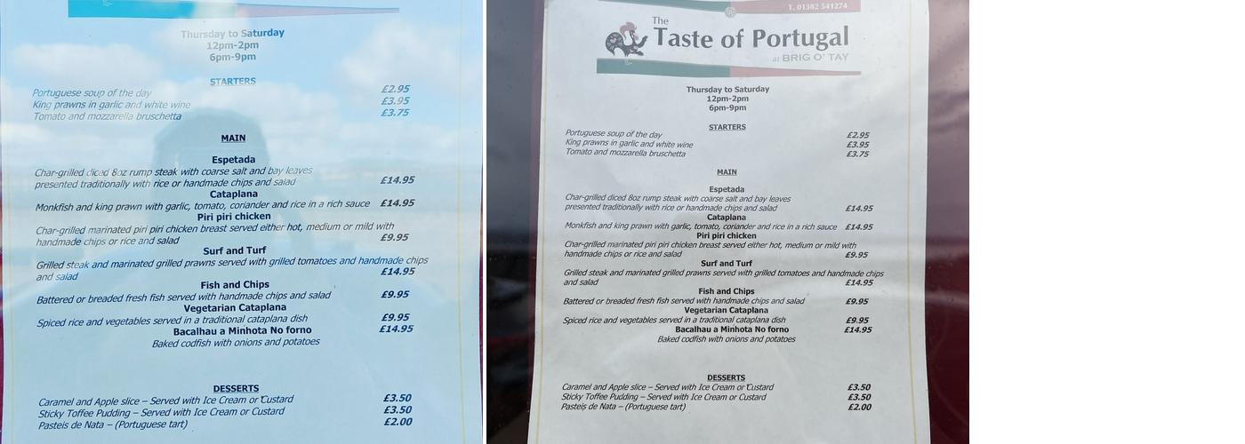 Taste of Portugal at the Brig O' Tay Menu