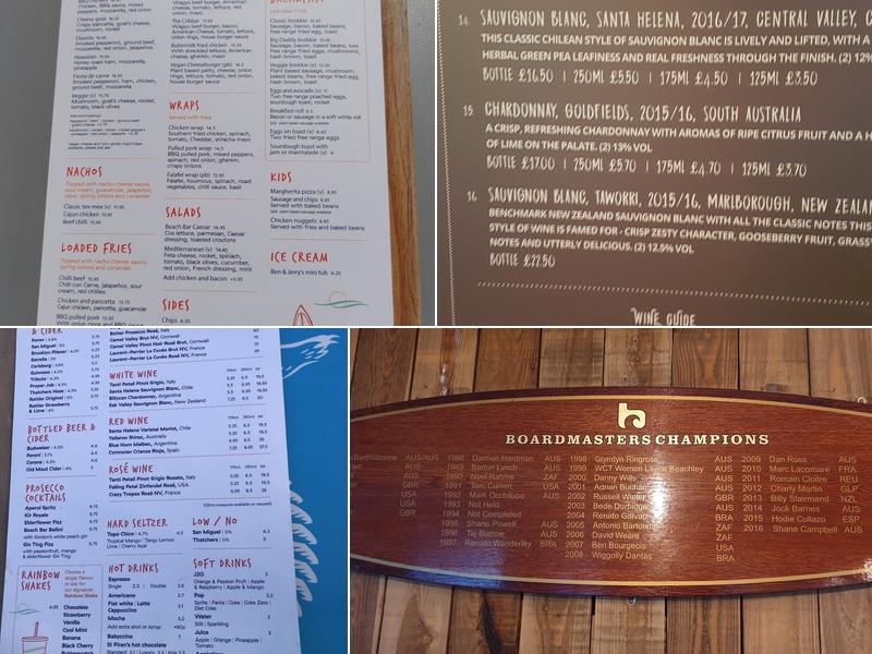 Fistral Beach Bar Menu