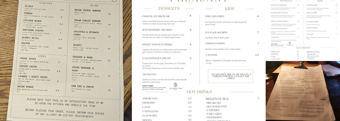 The Pheasant Menu