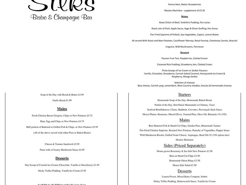 Silks Bistro & Champagne Bar Menu