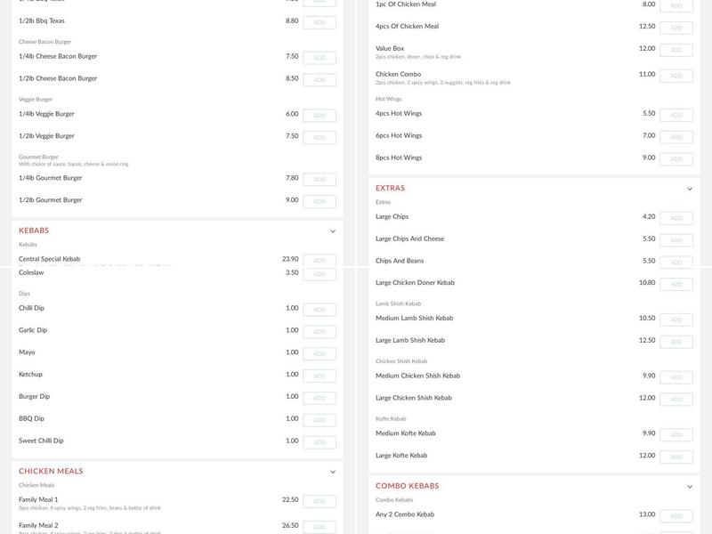 Central Grill (Newquay) Menu