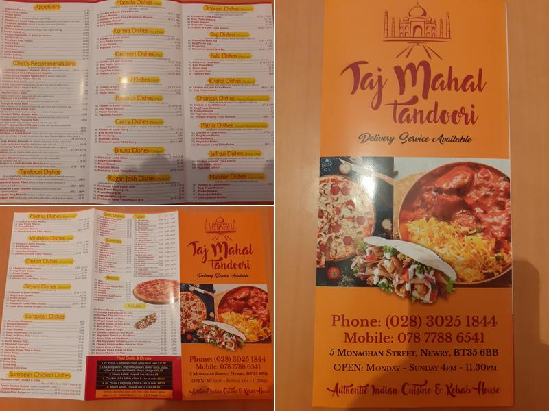 Taj Mahal Tandoori Menu