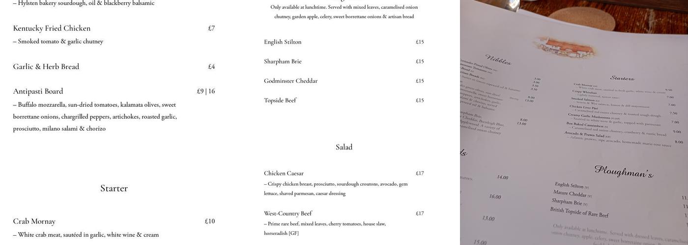 The Linny at Coffinswell Menu