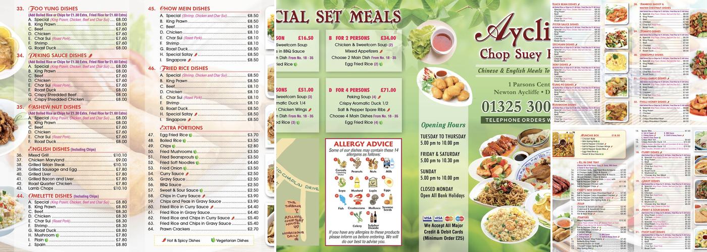 Aycliffe Chop Suey House Menu