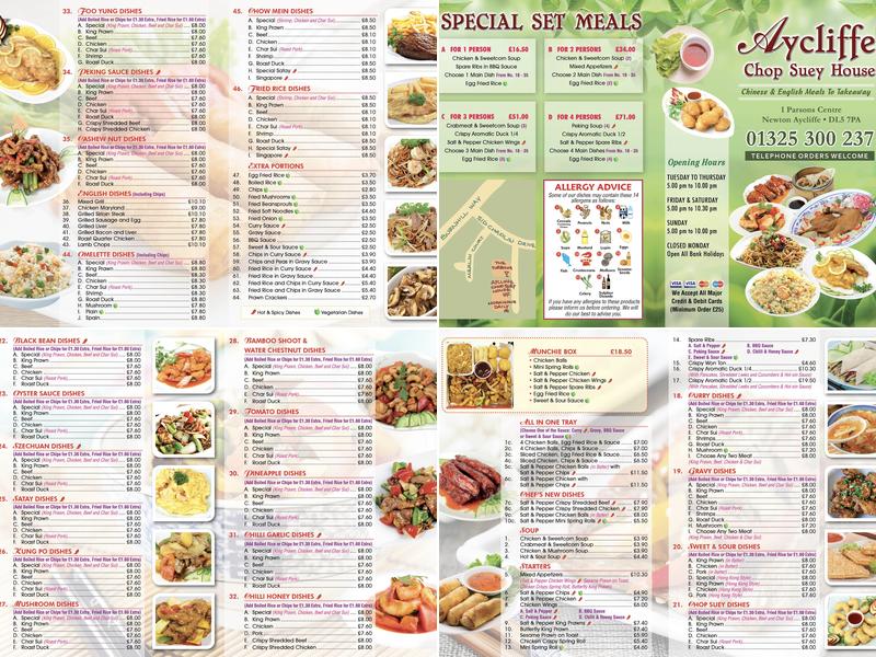 Aycliffe Chop Suey House Menu