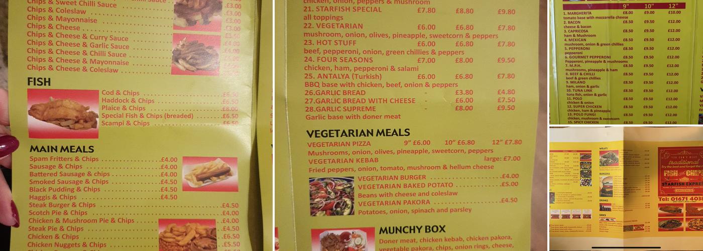 Starfish Takeaway Menu