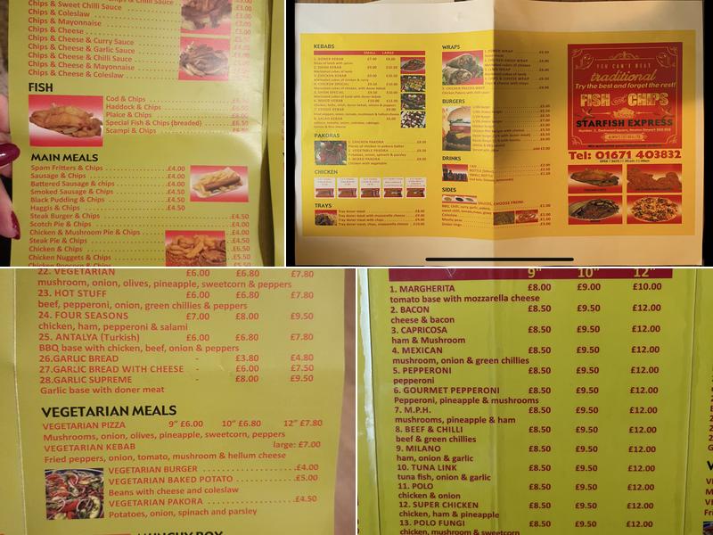 Starfish Takeaway Menu