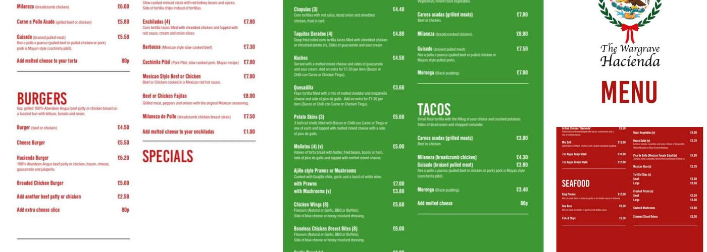 The Wargrave Hacienda Menu