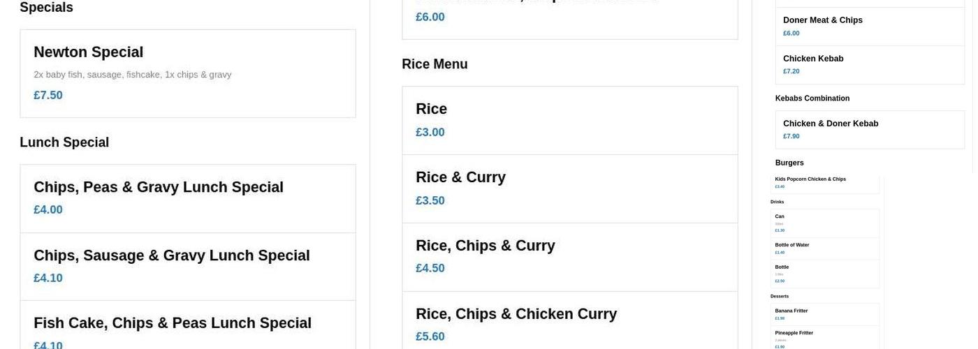 Newton Fish Bar Menu