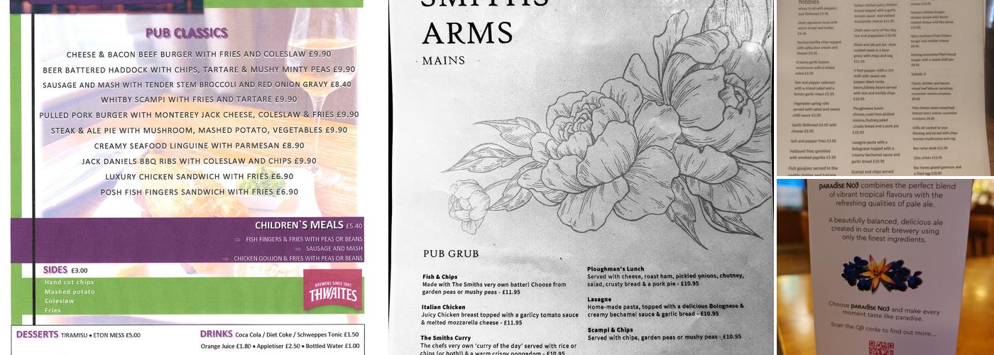 The Smiths Arms Menu