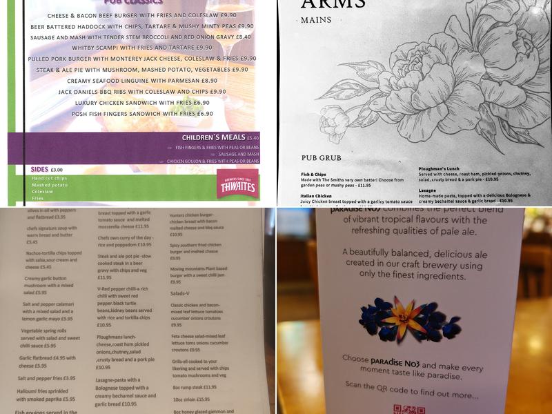 The Smiths Arms Menu