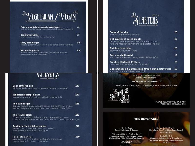 The Bull & Claw Newtownards Menu