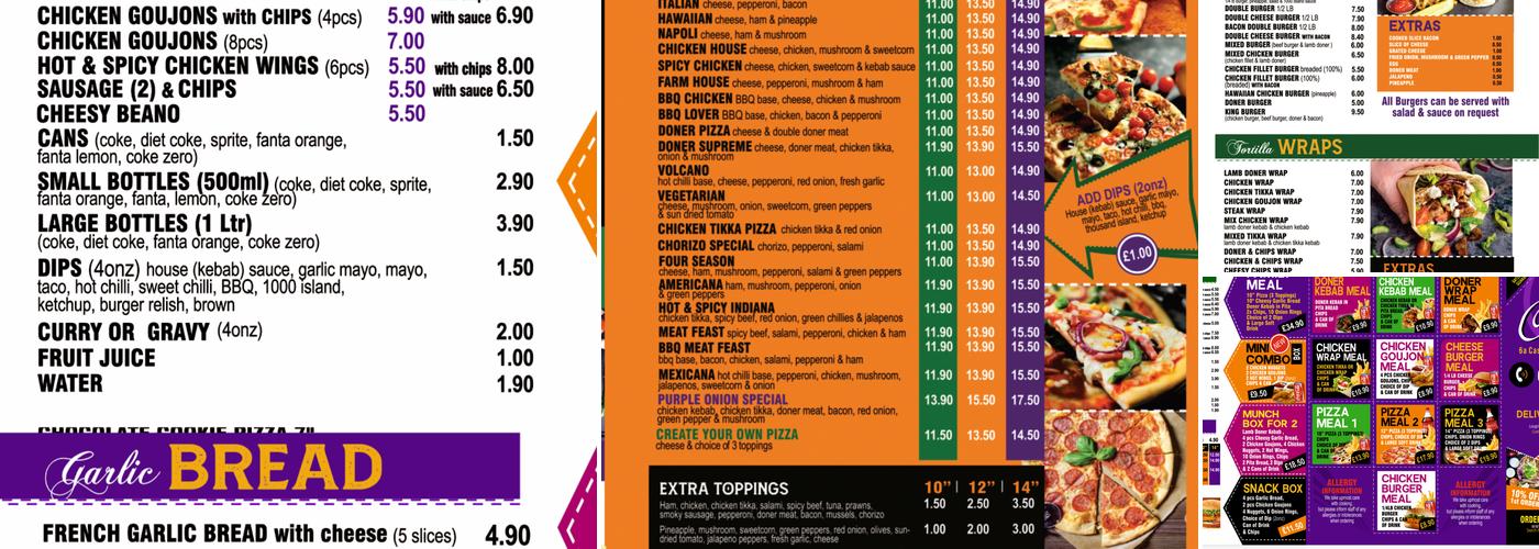 Purple onion pizza & kebab house Menu