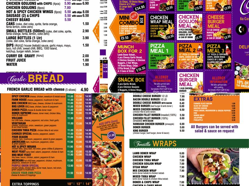 Purple onion pizza & kebab house Menu