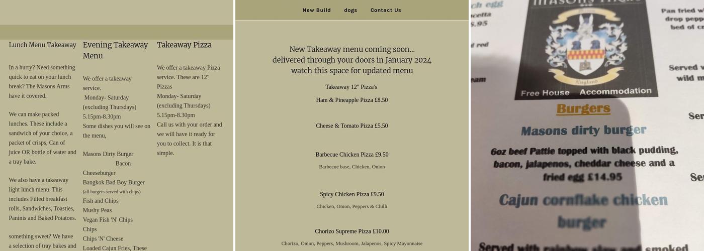 The Masons Arms Menu