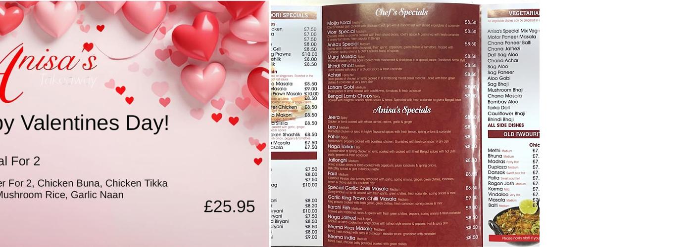 Anisa's Takeaway Menu