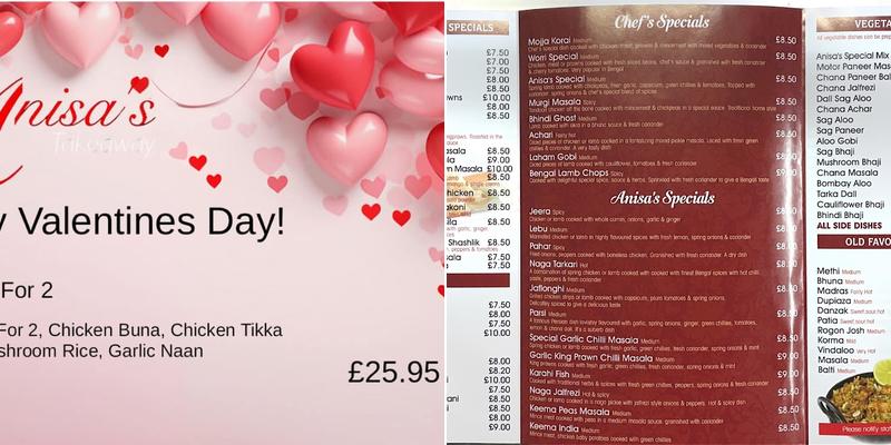 Anisa's Takeaway Menu