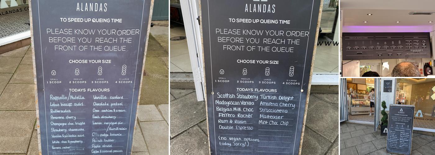 Alandas Gelato Menu