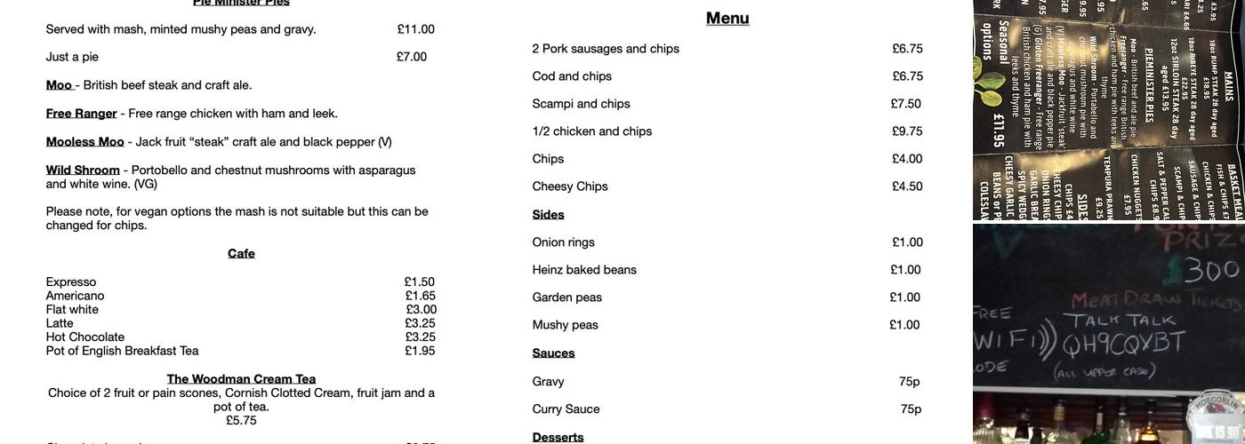 The Woodman at North Leigh Menu
