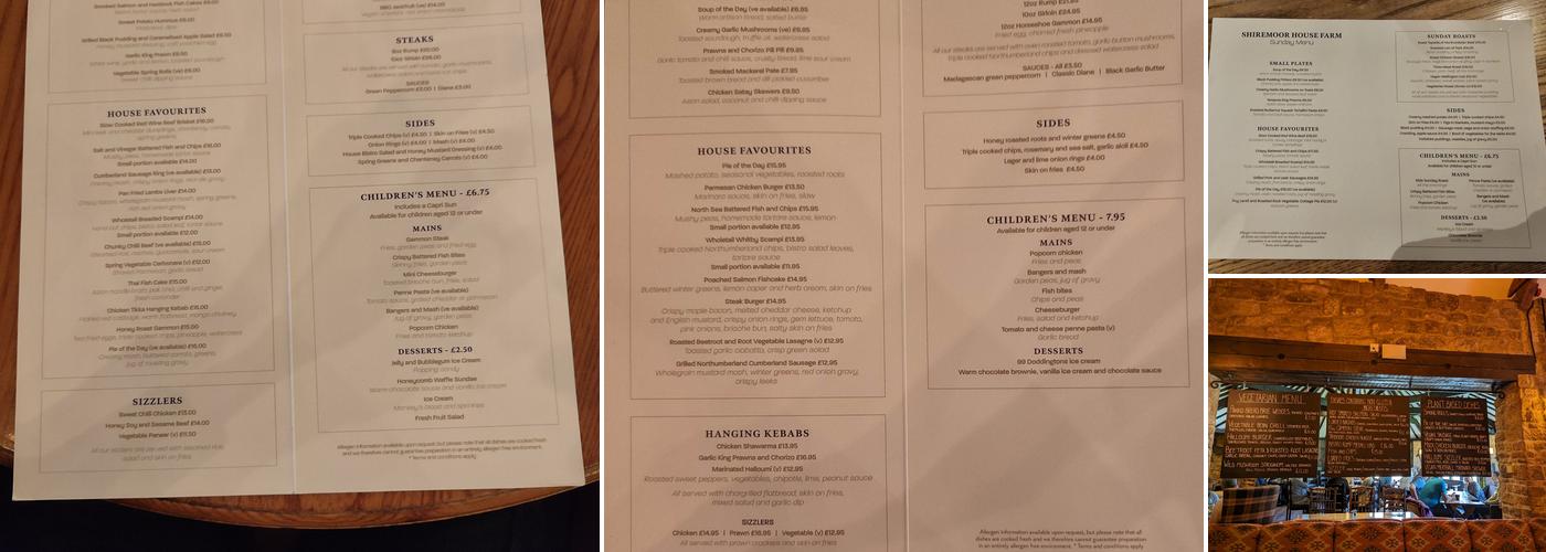 Shiremoor House Farm Menu