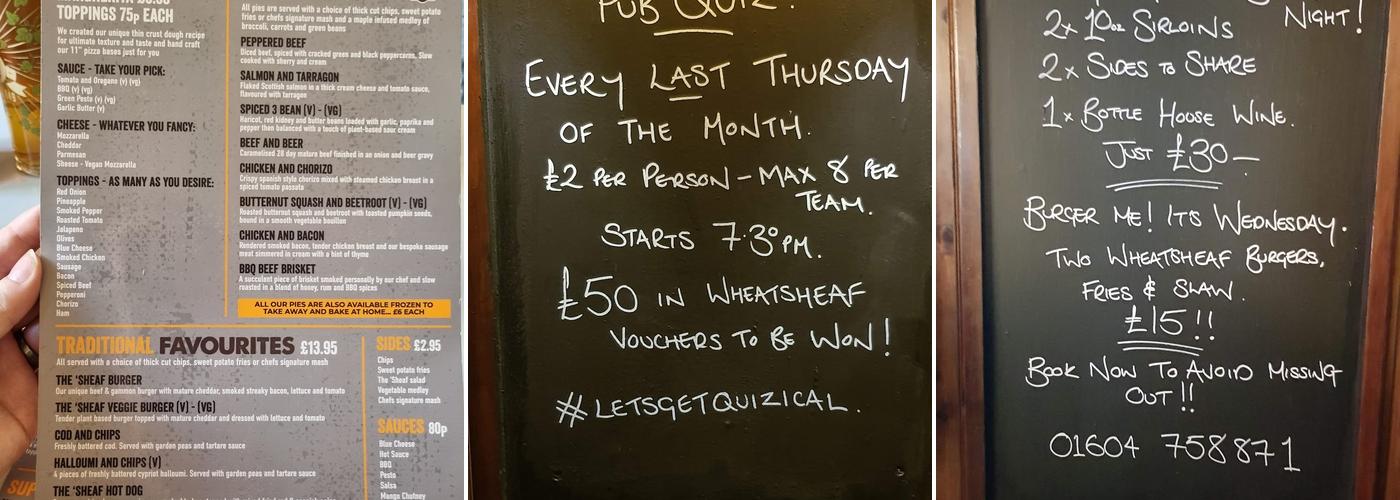 The Wheatsheaf Pub Menu