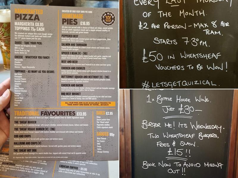 The Wheatsheaf Pub Menu