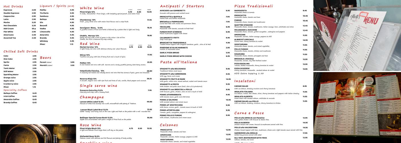 Alberto's Italian. Menu