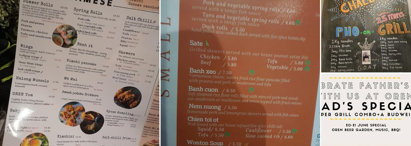 Oren Pho Vietnamese restaurant Menu
