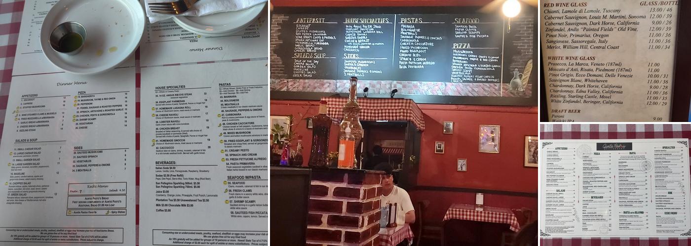 Auntie Pasto's Restaurant Menu