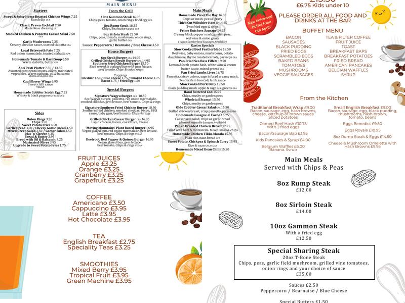 The Olde Cobbler Menu