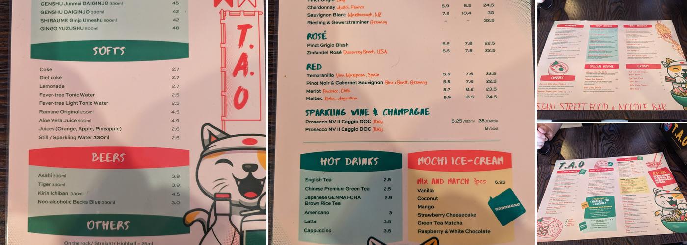 T.A.O Street food and Noodle Bar Menu