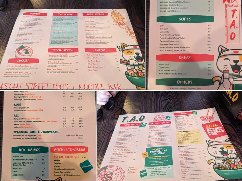 T.A.O Street food and Noodle Bar Menu