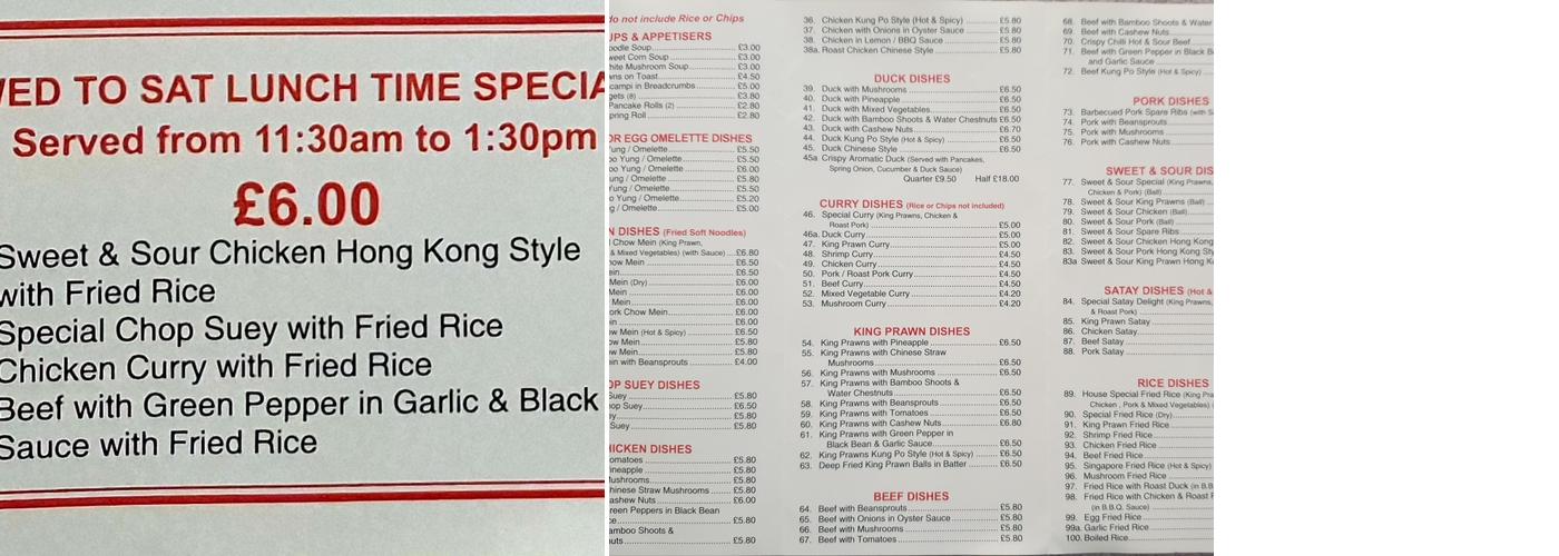 Golden Rice Bowl Menu