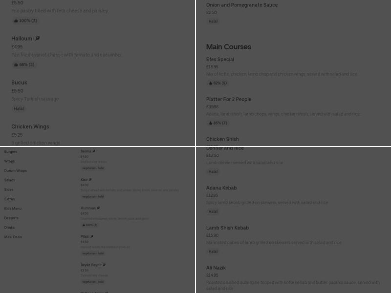 Efes Restaurant Menu