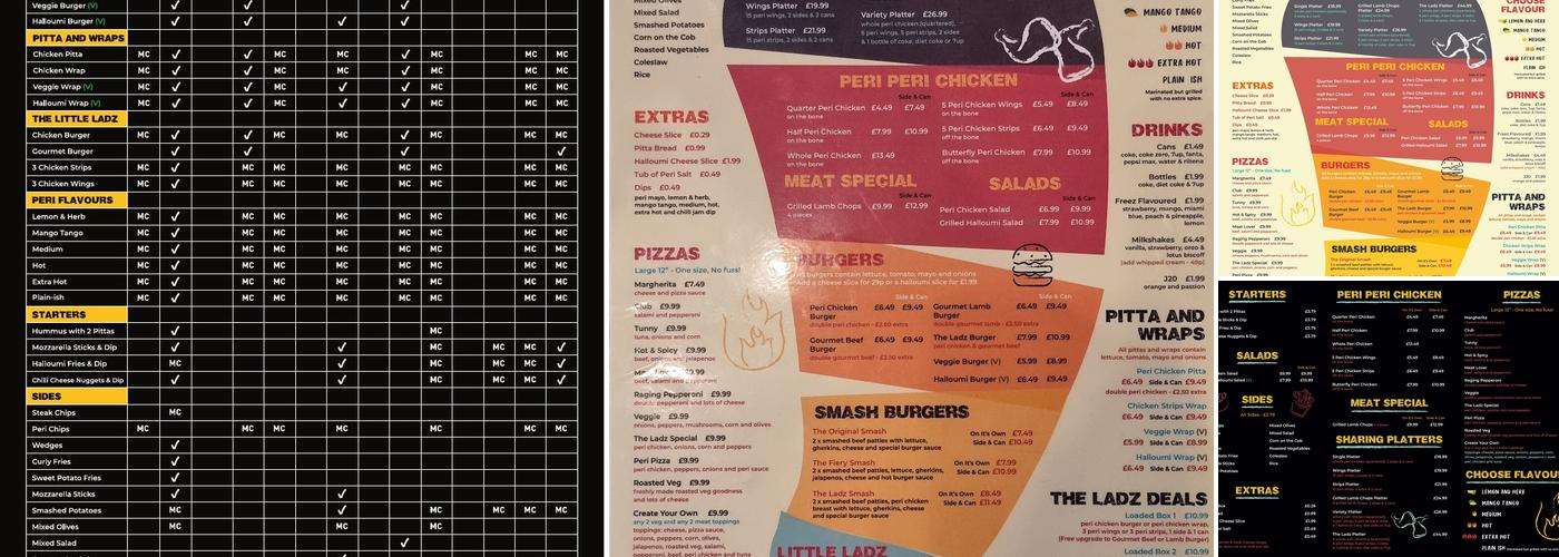 The Ladz Northampton Menu