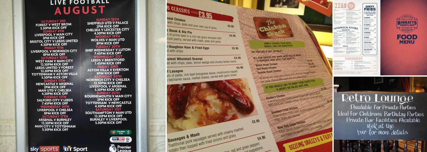 Barratts Snooker Club & Bar Menu