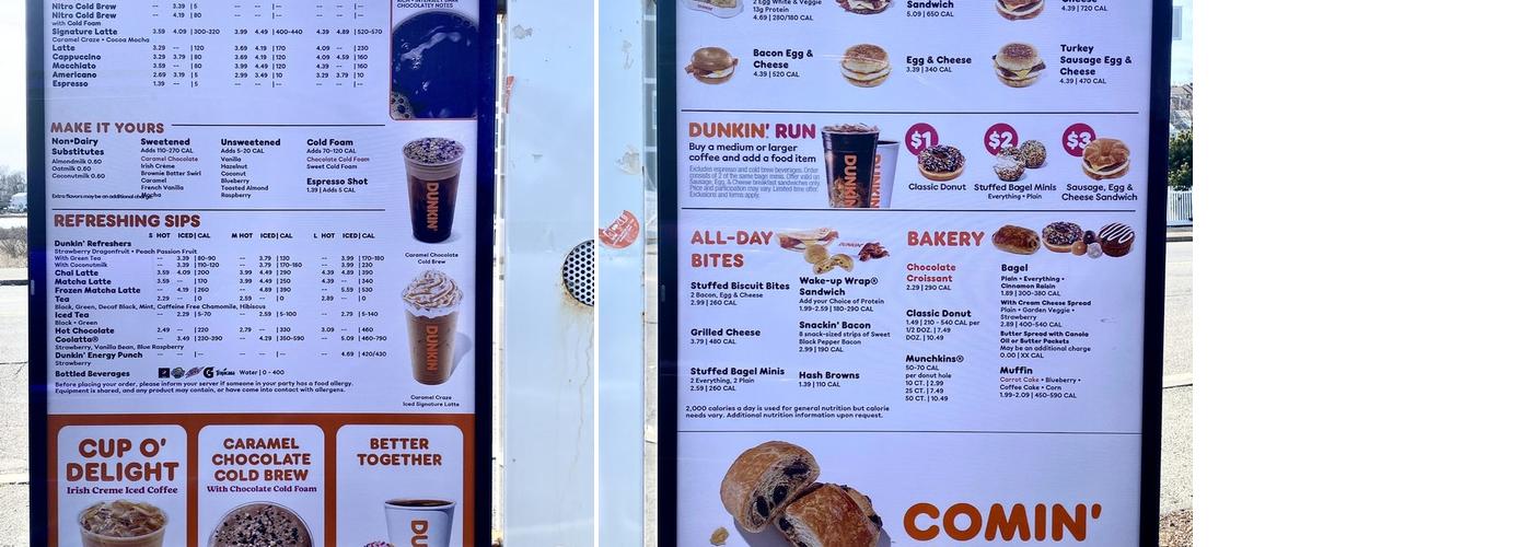 Dunkin' Menu