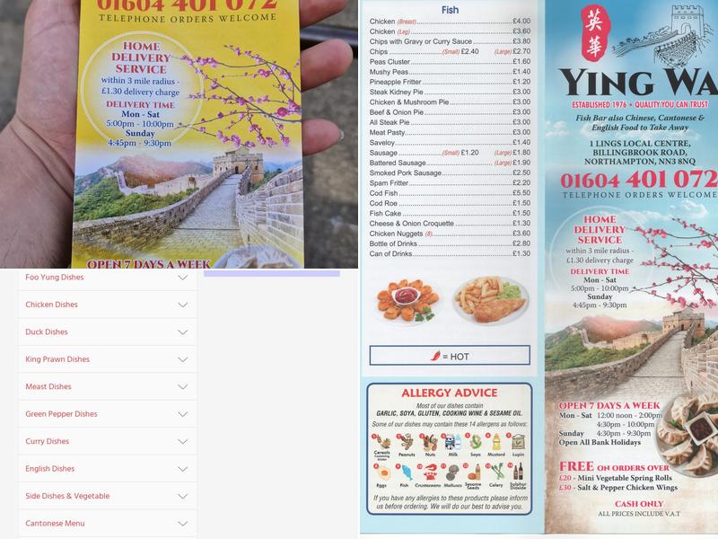 Ying Wa Menu