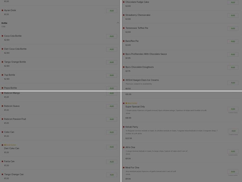 King Kebab, Northampton Menu