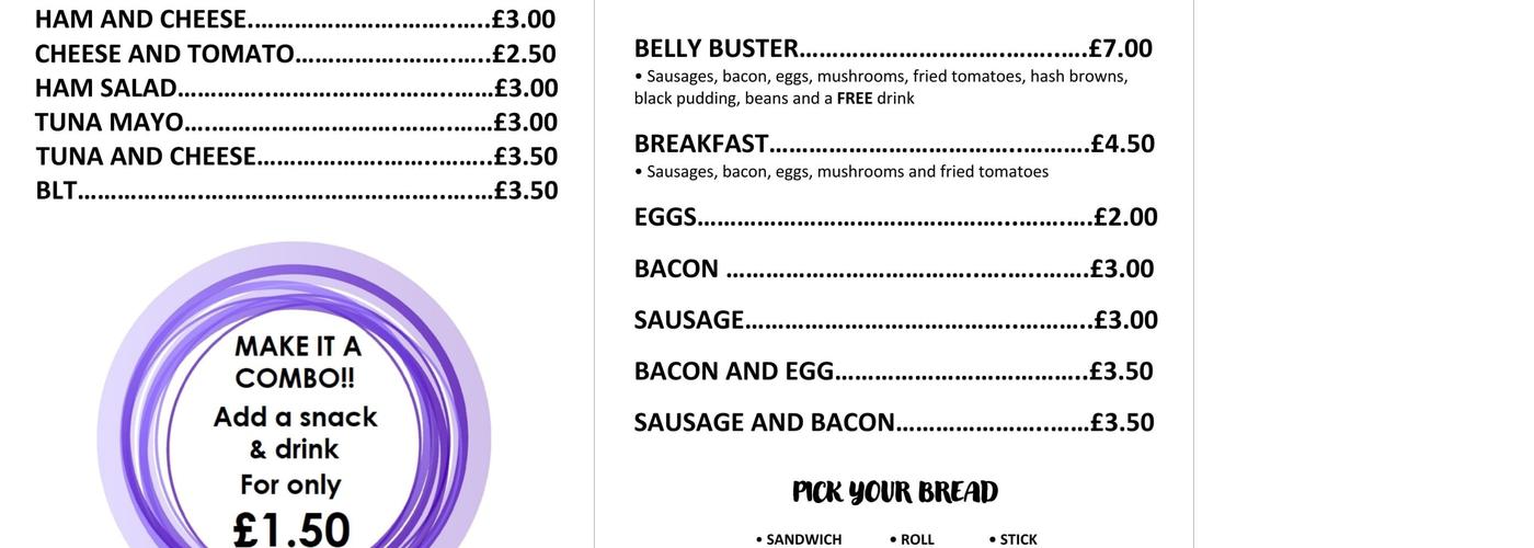 Louises Food Van Menu