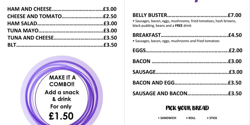Louises Food Van Menu