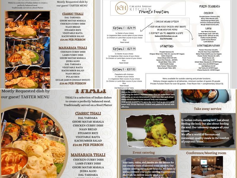 K2H Creative Indian Kitchen Menu