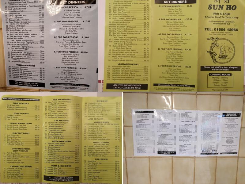 Sunho Fish Chips & Chinese Takeaway Menu