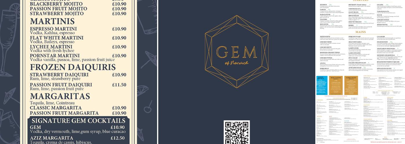 Gem of Norwich Menu