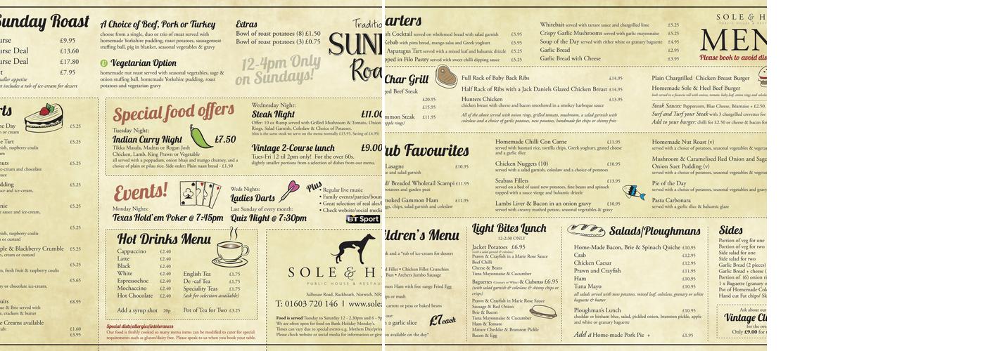 Sole and Heel Rackheath Menu