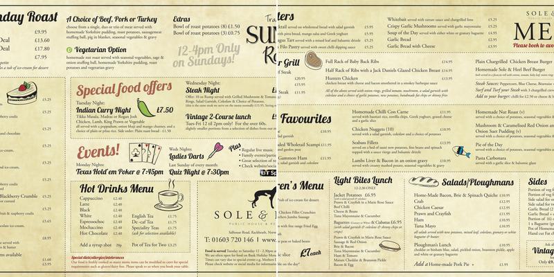 Sole and Heel Rackheath Menu