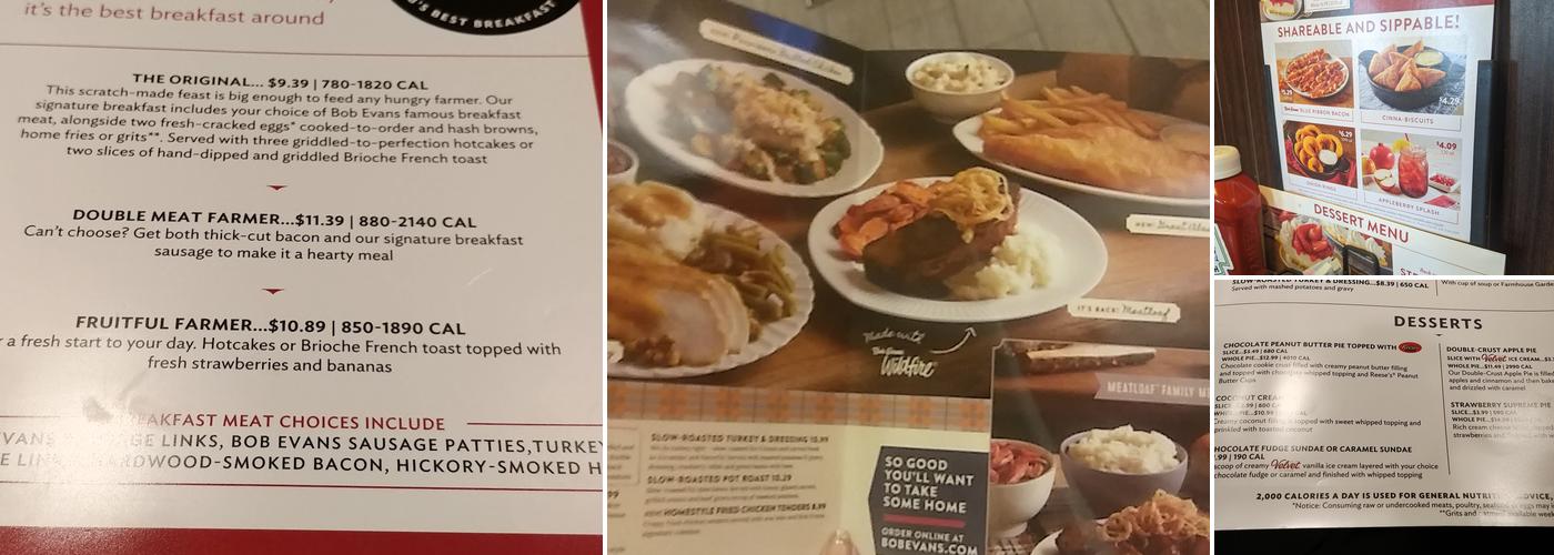 Bob Evans Menu