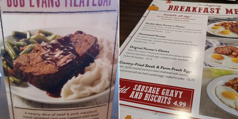 Bob Evans Menu