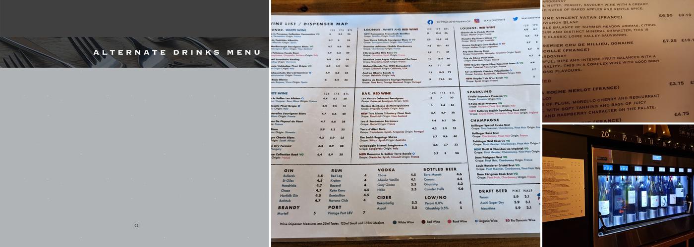 The Wallow | Self Service Wine Bar Menu