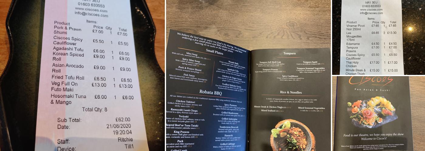 Ciscoe's Pan Asian & Sushi Menu